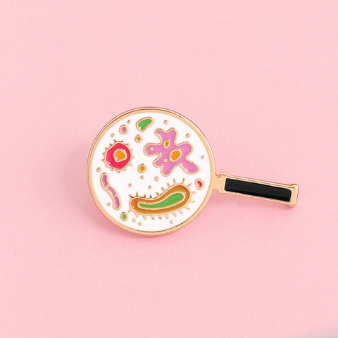 Creative Cartoon Enamel Brooches Alloy Lapel Pins Fruit Microbe Science Magnifying Glass Pattern For Bags Clothes