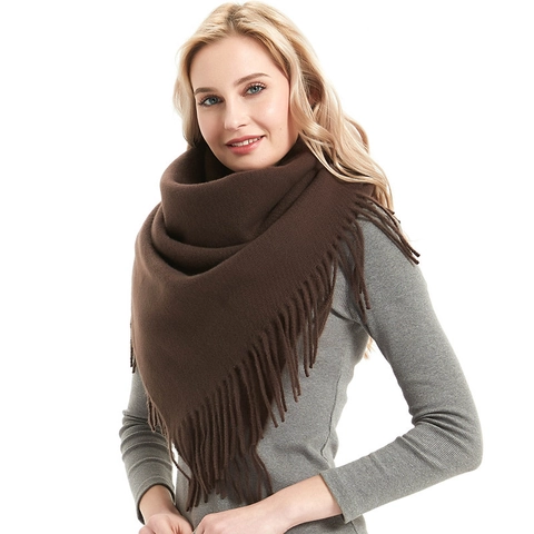 Winter Polyester Brushed Tassel Scarf For Women Men Solid Color Warm Large Square Wrap Shawl Elegant Daily Scarf