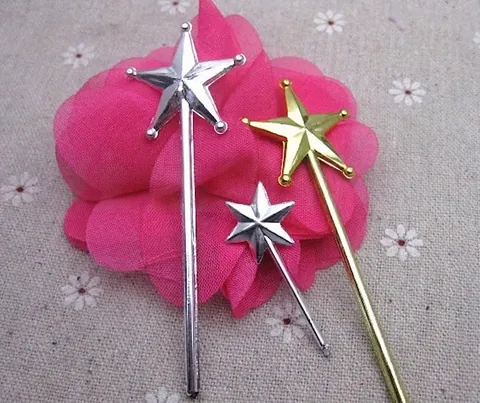 Electroplated Plastic Star Sticks Pentagram Hexagram DIY Craft Accessory Christmas Tree Decor Gold Silver Fairy Wand