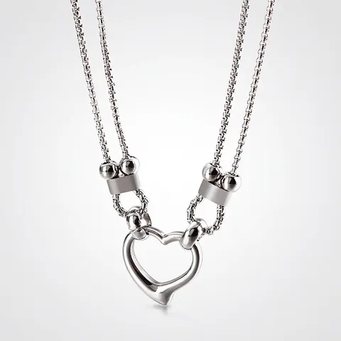 Stainless Steel Heart Necklace Double Layer Hollow Pendant Minimalist Sweet Jewelry For Women