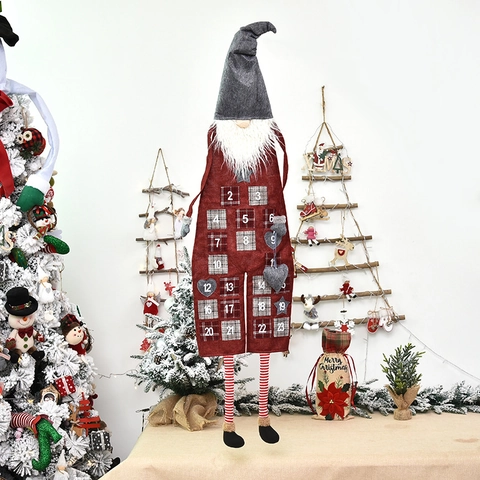 Kerst Advent Kalender Kabouter Aftellen Decoratie Linnen Kunstbont Zakken Vakantie Noors Huis Wandhangend Ornament