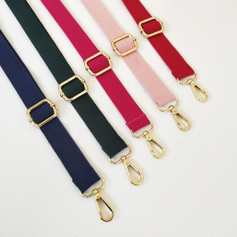 Adjustable Shoulder Strap Replacement Cotton Webbing Belt For Crossbody Bag With Gold Metal Buckle Solid Color Accessories