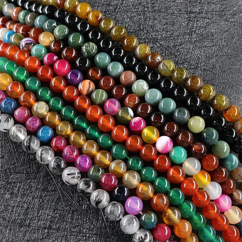 Natural Agate Gemstone Beads Round Loose Stone For DIY Jewelry Making Polished Colorful Smooth Surface