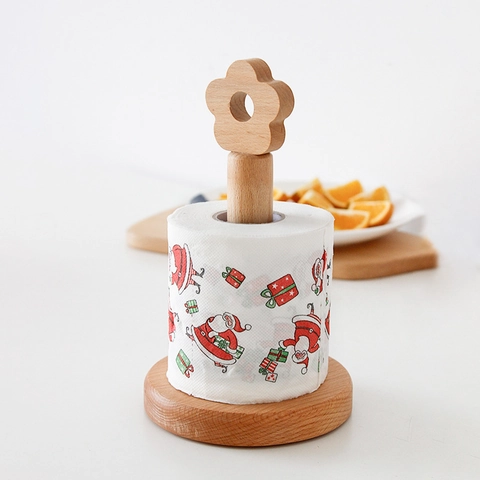 Portarrollos De Cocina Vertical Madera De Haya Flor Creativo Estilo Japonés Organizador De Encimera De Madera