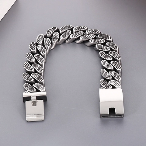 Bracciale A Catena Cubana Da Uomo In Acciaio Inossidabile 316L Stile Punk Retro Industriale Con Motivo A Griglia