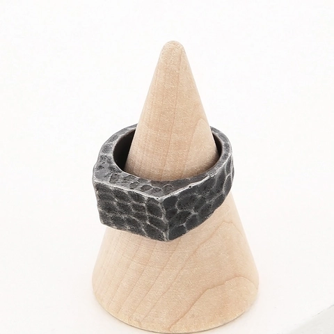 Anello Faccia Rettangolare Martellata Acciaio Inossidabile 316L Fascia Larga Stile Punk Industriale Retro Per Uomini Unisex
