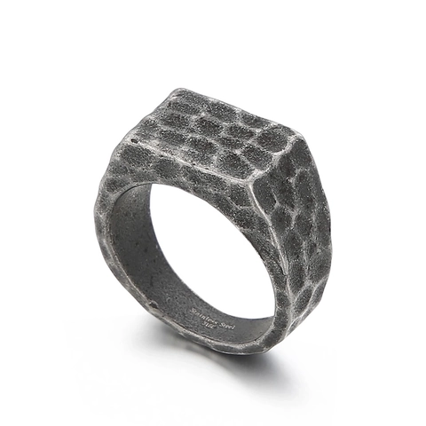 Anillo De Sello Cuadrado Martillado De Acero Inoxidable 316L Estilo Punk Industrial Vintage Para Hombres