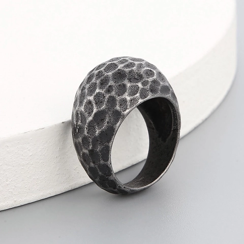 Anello Texture Martellata Vintage Distressed Acciaio Inossidabile 316L Banda Larga Punk Stile Gioielli Uomo Donna