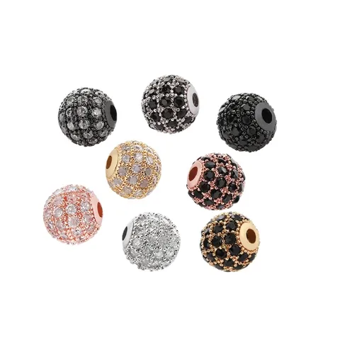 Micro Pave Cubic Zirconia Round Ball Beads Copper Electroplated DIY Jewelry Making Charms Sparkly Disco Ball Spacer Beads