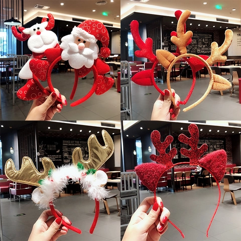 Cerchietto Natalizio Corna Di Renna Peluche Paillettes Babbo Natale Pupazzo Di Neve Accessori Capelli Festa Bambini