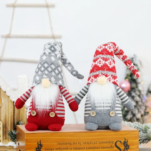 Gnomo di Natale Nordico Bambola di Peluche Cappello Lungo a Maglia Motivo a Fiocco di Neve Vecchio della Foresta Ornamento