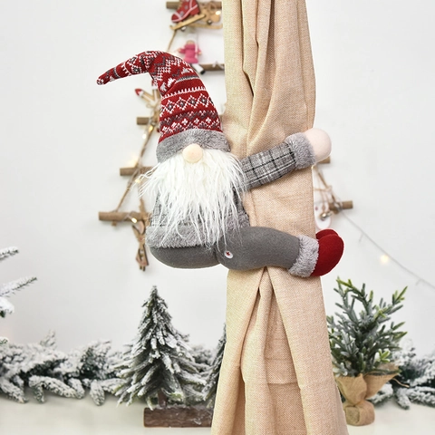 Christmas Gnome Curtain Buckle Tieback Knitted Faux Fur Handmade Swedish Tomte Window Decoration Ornament