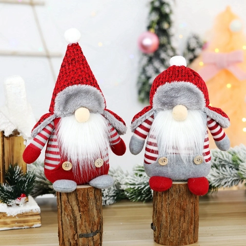 Gnome De Noël Poupée Sans Visage Tricotée Main Peluche Tomte Avec Bouton En Bois Décoration De Table Nordique