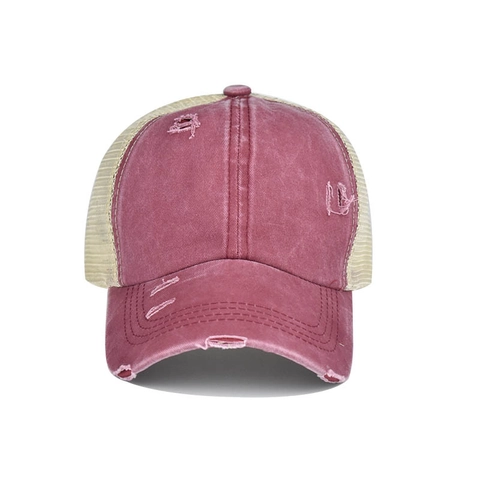 Gorra De Béisbol Coleta Mujer Criss Cross Messy Bun Trucker Hat Distressed Algodón Malla Visera Sol