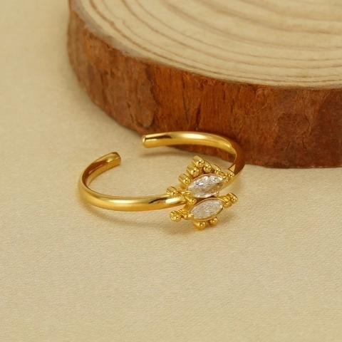 Marquise Zirkonia Edelstahl Ring 18K Vergoldet Verstellbar Offener Finger Schmuck Für Frauen Französisch Retro Stil Luxus