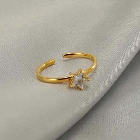 Sternform Ring Aus Edelstahl Mit Zirkon 18K Vergoldet Verstellbar Minimalistisch Eleganter Schmuck Für Damen