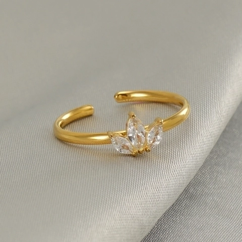 Verstelbare Esdoornblad Ring Roestvrij Staal 18K Verguld Marquise Zirkoon Ingelegd Elegante Sieraden Voor Dames
