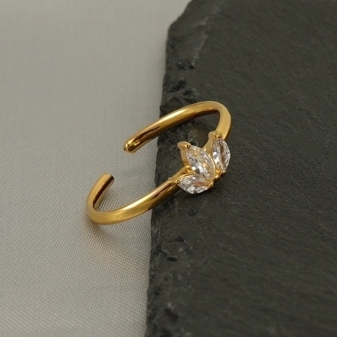 Verstelbare Esdoornblad Ring Roestvrij Staal 18K Verguld Marquise Zirkoon Ingelegd Elegante Sieraden Voor Dames
