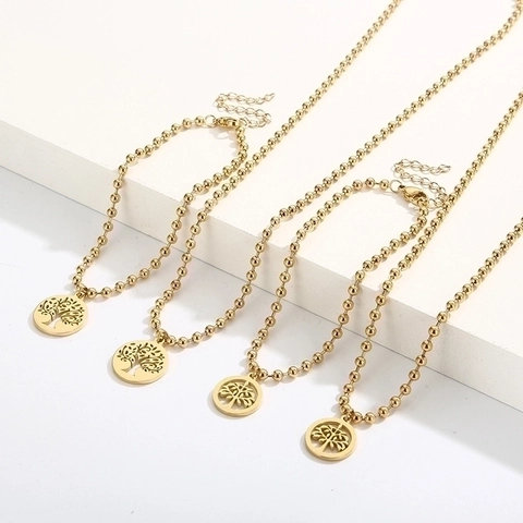 Combinazione di Collana e Bracciale con Ciondolo Albero della Vita in Acciaio Inossidabile per Donna Gioielli con Catena a Sfere Albero della Pace