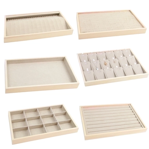 Wooden Jewelry Display Tray Microfiber Ring Necklace Bracelet Organizer Professional Minimalist Natural Storage Rack