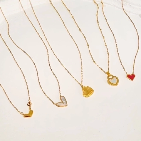 Heart Pendant Necklace Stainless Steel Gold Plated Shell Enamel Minimalist Dainty Clavicle Chain Jewelry For Women