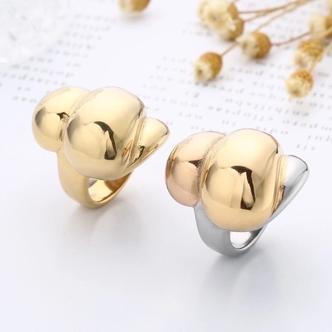 Chunky Irregular Heart Shape Ring Stainless Steel 18K Gold Plated Polished Metal Jewelry For Women French Ins Style
