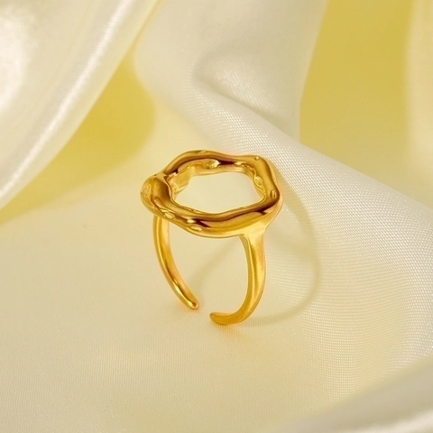 Irregular Wave Open Ring Gold Plated Titanium Steel Minimalist Organic Design For Women Commute Style Jewelry