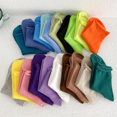 Damen Gekämmte Baumwolle Slouch Socken Rollrand Einfarbig Süßigkeitenfarben Atmungsaktiv Gerippt Mittlere Wade