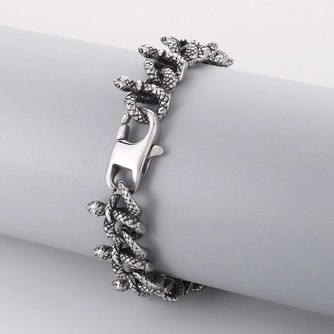 Heren Armband 316L Roestvrij Staal Slangenschubben Serpent Schakelketting Retro Punk Goth Zware Metalen Sieraden