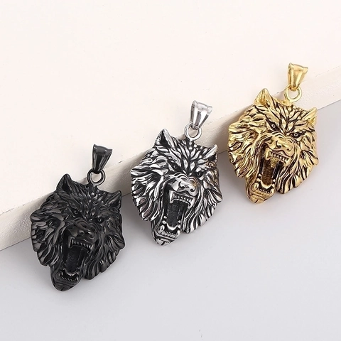 Wolf Head Pendant Necklace Stainless Steel Roaring Animal Gothic Hip Hop Punk Rock Men Jewelry
