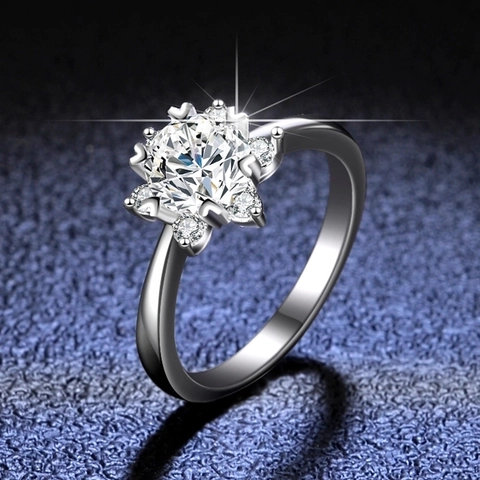 Bague Flocon De Neige En Argent Sterling 925 Moissanite Coupe Ronde Classique Zircon Bijoux De Mariage Pour Femmes