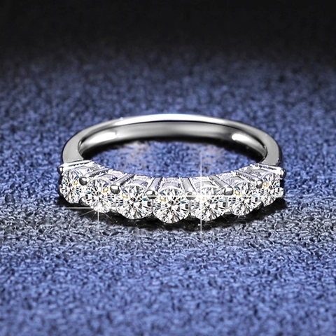 Anillo de Plata de Ley 925 Moissanita Lujo Corona Hueca Siete Piedras Anillo Clásico Compromiso Boda Joyería para Mujer