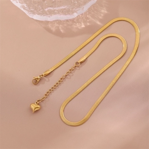 Collar De Cadena De Serpiente Acero Inoxidable Plana Con Dije De Corazón Joyería De Moda Minimalista Hip Hop Para Mujer