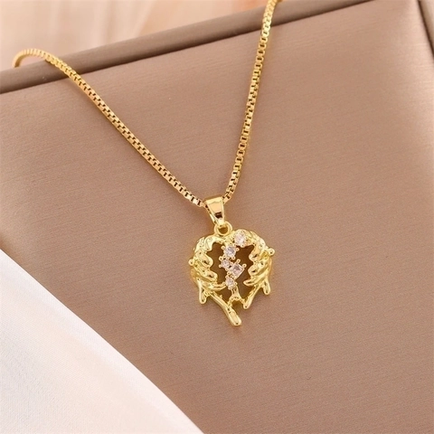 Hart Engelenvleugels Hanger Ketting Roestvrij Staal Boxketting Koper Zirkoon Ingelegd 18K Verguld Sieraden Vrouwen