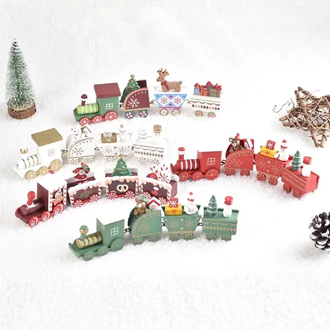 Miniatura Trenino Di Natale In Legno Ornamenti Quattro Sezioni Decorazione Scrivania Festiva DIY Dipinto A Mano Per Casa