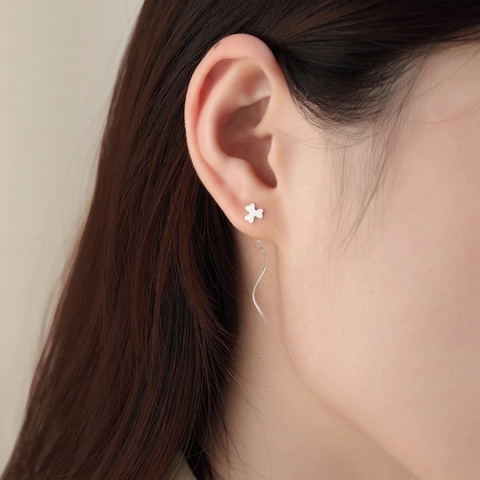 Boucles d'Oreilles Longues en Argent Sterling 925 Ligne d'Oreille à Pampilles Vagues Minimalistes pour Femmes Bijoux Géométriques
