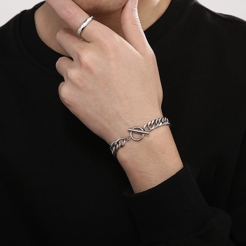 Bracciale A Catena Minimalista In Acciaio Inossidabile Con Chiusura A Gancio T-Bar Colore Argento Gioielli Punk Per Uomo