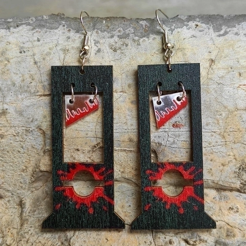 Halloween Dangle Earrings Wooden Guillotine Spooky Blood Splatter Gothic Horror Party Jewelry For Women