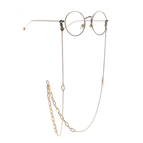 Stainless Steel Gold Plated Glasses Chain Anti-Slip Sunglasses Lanyard With Silicone Loops Adjustable Thick Link Strap