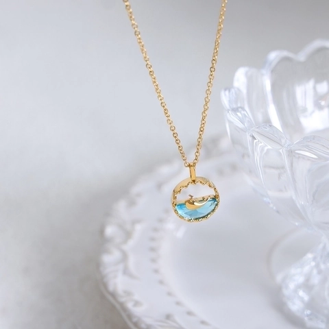 Blue Pendant Jewelry Necklace Earrings Titanium Steel Korean Ins Style Minimalist Butterfly Whale Gold Plated Accessory