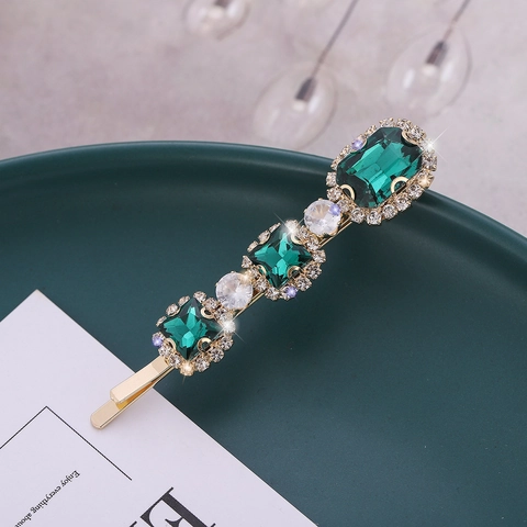 Fermaglio per Capelli Vintage con Strass Verde Blu per Donna Barrette Geometriche in Lega Lusso Stile Coreano Accessorio Capelli Sposa