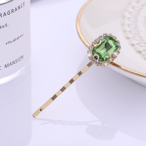 Vintage Grün Kristall Strass Haarspange Elegant Golden Metall Entenschnabel-Clip Minimalistisch Geometrisch Seitenclip Damen Kopfschmuck Schmuck Geschenk