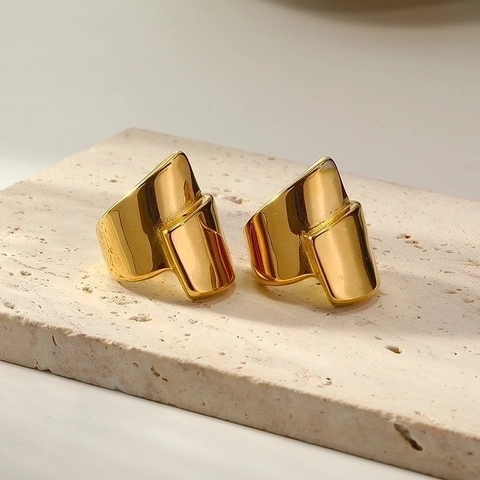Anello a Fascia Larga Irregolare Minimalista in Acciaio al Titanio Placcato Oro Design Geometrico Gioielli Donna