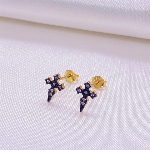 925 Sterlingsilber Kreuz Ohrstecker Gold Vergoldet Unisex Minimalistisch Strass Religiös Mode Schmuck Zierliches Geschenk