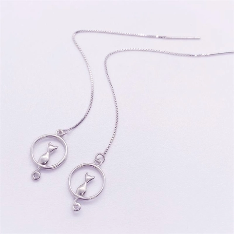 Orecchini a Filo in Argento Sterling 925 Carino Gatto Nappa Lunga Orecchini Pendenti per Donna Gioielli Minimalisti Placcati Oro Bianco