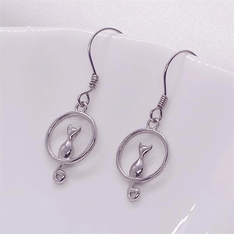Pendientes de Gancho de Plata de Ley 925 Luna Gato para Mujer Silueta de Animal Minimalista Joyería de Moda Regalo