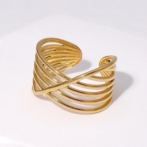 Minimalist Stainless Steel Adjustable Ring Geometric Multi Layer Overlapping Line Open Finger Jewelry For Women