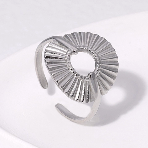 Anello Regolabile Acciaio Inossidabile Placcato Oro 18K Design Geometrico Pieghettato Radiale Origami Per Donne Moda Minimalista