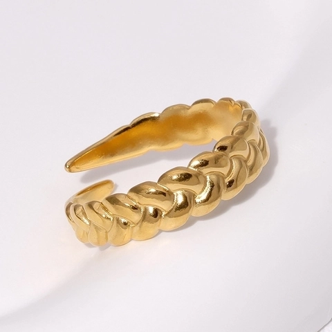 Anello A Catena Intrecciata Minimalista Acciaio Inossidabile Placcato Oro 18K Aperto Regolabile Gioielli Da Donna