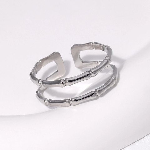 Minimalist Bamboo Joint Ring Stainless Steel Double Layer Open Adjustable Niche Personality Jewelry For Women